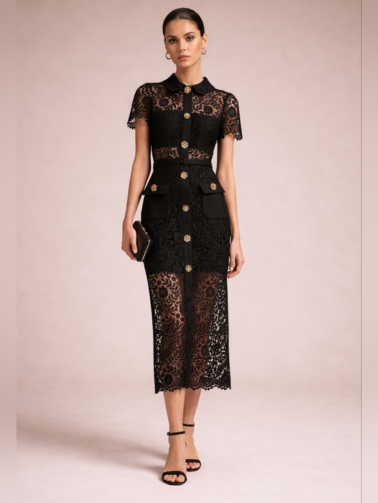 Dresses & Skirts - Xueyuanfeng NWTs Lace Ankle Length Collared Dress